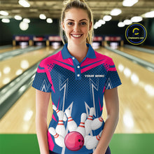 Load image into Gallery viewer, Pink&Blue Bowling Shirts for Men Women Team Personalized Bowling Polo and Quarter Zip MBL112