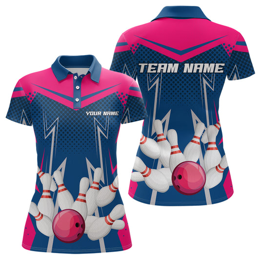 Pink&Blue Bowling Shirts for Men Women Team Personalized Bowling Polo and Quarter Zip MBL112