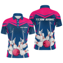 Load image into Gallery viewer, Pink&Blue Bowling Shirts for Men Women Team Personalized Bowling Polo and Quarter Zip MBL112
