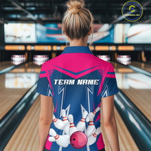 Load image into Gallery viewer, Pink&Blue Bowling Shirts for Men Women Team Personalized Bowling Polo and Quarter Zip MBL112