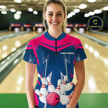 Load image into Gallery viewer, Pink&Blue Bowling Shirts for Men Women Team Personalized Bowling Polo and Quarter Zip MBL112