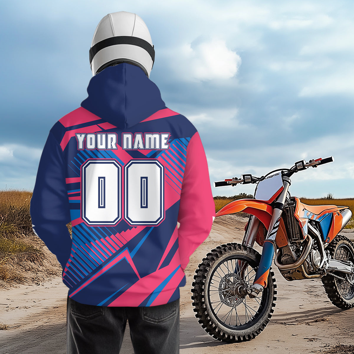 Custom Pink and Blue ATV Motocross Hoodie for Men Women Quad Shirt ATV Hoodie MHATV19
