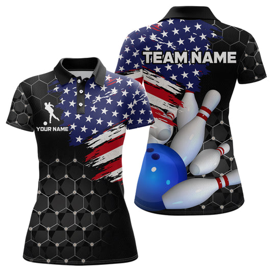 American Flag Bowling Shirts for Men Women Patriotic Bowling Jersey Polo&1/4 Zip Shirt MBL09