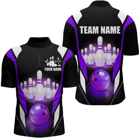 Purple Bowling Shirt for Men and Women Bowling Jersey with Team Bowling Polo & 1/4 Zip MBL42