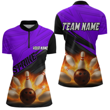 Load image into Gallery viewer, Custom Flaming Purple Bowling Shirts for Women Men Team Bowling Polo & Quarter Zip MBL99