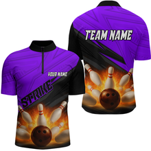 Load image into Gallery viewer, Custom Flaming Purple Bowling Shirts for Women Men Team Bowling Polo & Quarter Zip MBL99