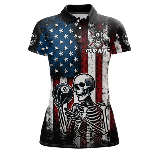 Custom US Skull 8 Ball Billiard Shirts for Women Billiard Team Shirts Billiard League Polo & 1/4 Zipper NNT86