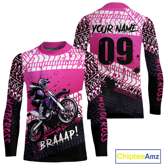 Pink Motocross Shirts Kid Adult Custom Motocross MX Off-Road Motocycle Shirt UPF30+ DNT64