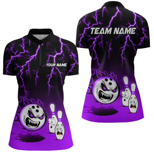 Purple Funny Crazy Bowling Shirt for Women Bowling Jersey Shirts Polo & Quarter- Zip Bowling League HNT17