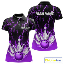 Load image into Gallery viewer, Purple Thunder Bowling Custom Women Bowling Shirt Polo & Quarter-Zip Bowling Team Shirts HNT71