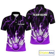 Load image into Gallery viewer, Purple Thunder Bowling Custom Men Bowling Shirt Polo & Quarter-Zip Bowling Team Shirts HNT71