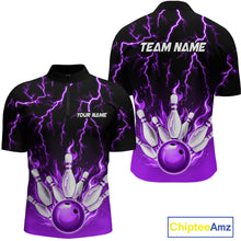 Load image into Gallery viewer, Purple Thunder Bowling Custom Men Bowling Shirt Polo & Quarter-Zip Bowling Team Shirts HNT71