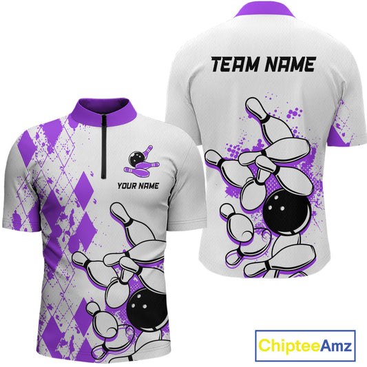 Purple Vintage Bowling Custom Men Bowling Shirt Polo & Quarter-Zip Bowling Team Jerseys HNT68
