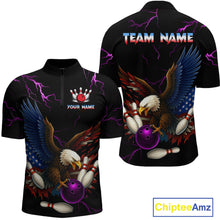 Load image into Gallery viewer, Purple Thunder US Flag Eagle Bowling Shirts for Men Team Bowling Polo & Quarter-Zip HNT96