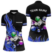 Load image into Gallery viewer, Custom Blue Flame Billiard Shirts for Women Billiard Team Jerseys Polo & 1/4 Zip Shirts NNT45