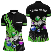 Load image into Gallery viewer, Custom Green Flame Billiard Shirts for Women Billiard Team Jerseys Polo & 1/4 Zip Shirts NNT45