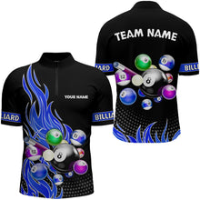 Load image into Gallery viewer, Custom Blue Flame Billiard Shirts for Men Billiard Team Jerseys Polo & 1/4 Zip Shirts NNT45