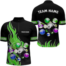 Load image into Gallery viewer, Custom Green Flame Billiard Shirts for Men Billiard Team Jerseys Polo & 1/4 Zip Shirts NNT45