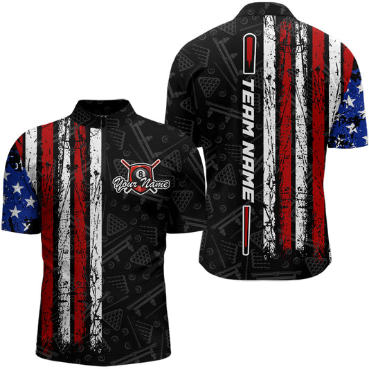 American Flag Billiard Jerseys 8 Ball Pool Billiard Shirts for Men Polo & 1/4 Zip Shirt NNT05