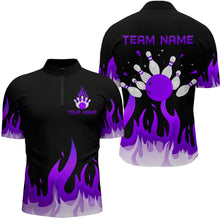 Load image into Gallery viewer, Custom Purple Flame Bowling Shirts for Men Polo & Quarter-Zip Bowling Team Jerseys HNT82