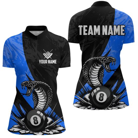 Custom Blue Cobra Snake 8 Ball Pool Billiard Shirts for Women Team Polo & 1/4 Zip Shirts NNT57