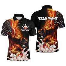 Load image into Gallery viewer, Personalized Flaming US Flag Eagle Bowling Shirt Bowling Jersey for Men Team Polo & 1/4 Zip HNT38