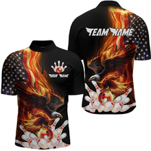 Load image into Gallery viewer, Personalized Flaming US Flag Eagle Bowling Shirt Bowling Jersey for Men Team Polo & 1/4 Zip HNT38