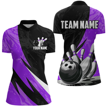 Load image into Gallery viewer, Custom Purple Bowling Custom Women Bowling Shirt Polo & Quarter-Zip Bowling Team Jerseys HNT75
