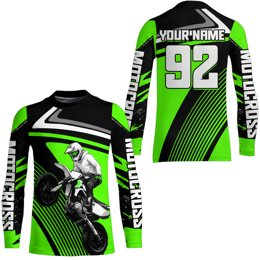 Custom Green Youth Motocross Racing Jersey UPF30+ Motorcycle Shirt Dirt Bike Jersey Men Women DNT86