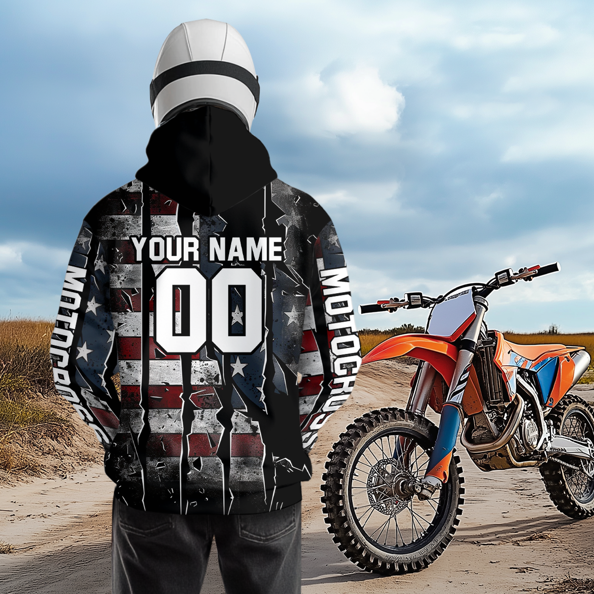 Custom US Flag Motocross Hoodie Off-Road Quad Bike Hoodie for Kid Men Women HOT10