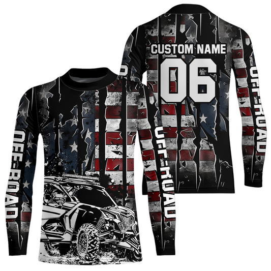 Custom US Flag UTV Motocross Jersey Kid Men Women UPF30+ UTV Jersey Youth Off-Road DNT29