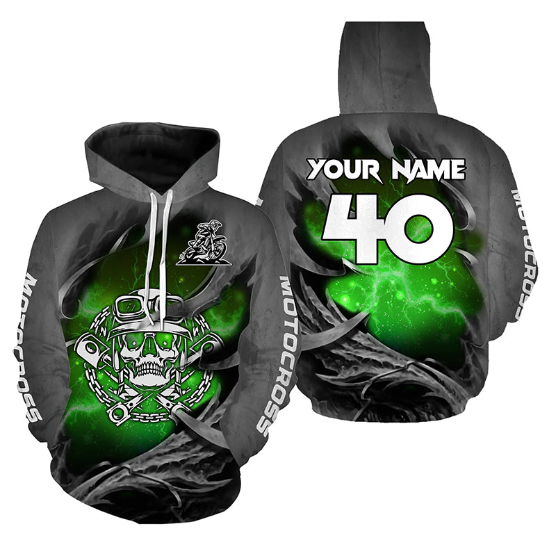 Adult&Kid Green Skull Custom Dirt Bike Jersey Motocross Jersey Upf30+ Motocross Shirt| CTP86