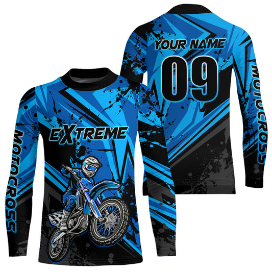 Custom Dirt Bike Jersey Blue Motocross Jersey Upf30+ Mens Women Extreme Racing Shirt| CTP29
