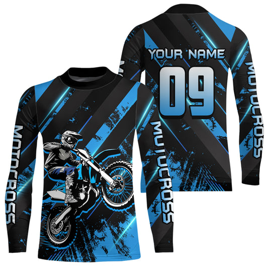 Adult&Kid Custom Blue Dirt Bike Jersey Motocross Shirt Upf30+ Motocross Shirt| CTP96