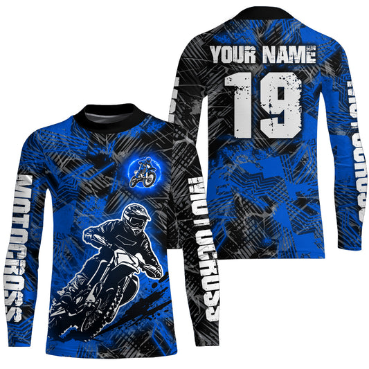 Adult&Kid Blue Custom Dirt Bike Jersey Motocross Jersey Upf30+ Motocross Shirt| CTP90