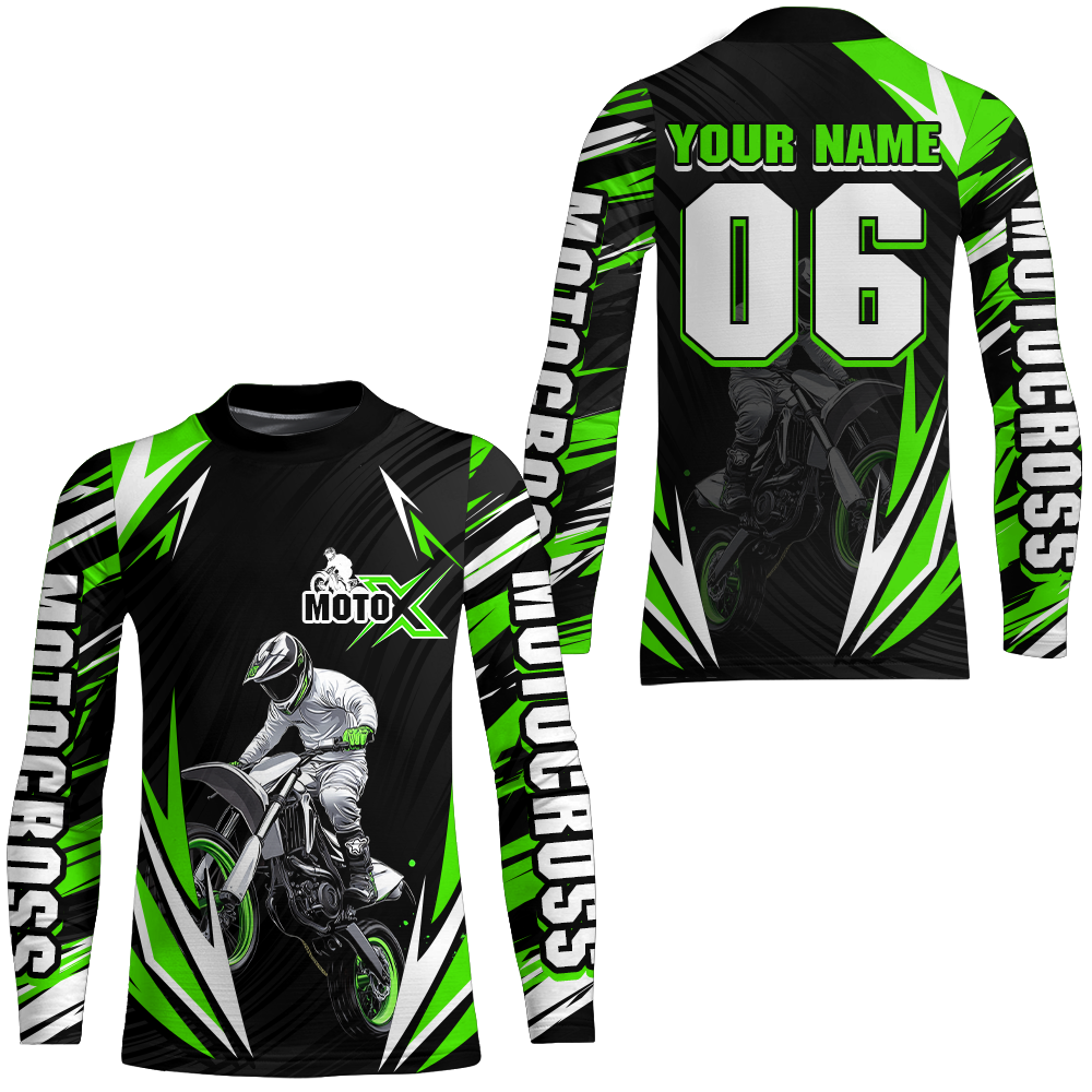 Adult&Kid Custom Green Motocross Jersey for Men Women Upf30+ Extreme Dirt Bike Shirt| CTP76