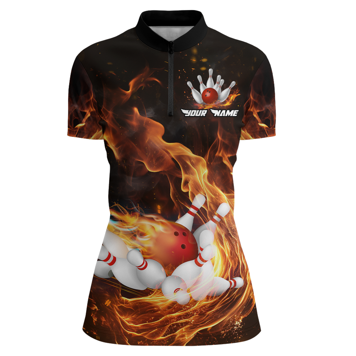 Custom Flame Bowling Jersey For Men Bowling Shirt Team Bowling Quarter-Zip Shirt CP10