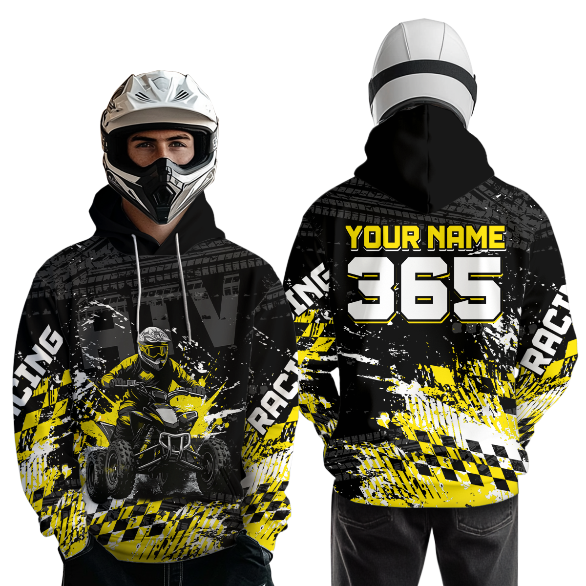 Custom Yellow Atv Motocross Hoodie Upf30+ Quad Bike Shirt Extreme Racing Adult Youth Off-Road Quad Shirt NHN009