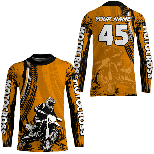 Adult&Kid Orange Custom Motocross Jersey UPF30+ MX Racing Biker Off-road Dirt Bike Racewear| CTP65
