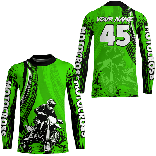 Adult&Kid Green Custom Motocross Jersey UPF30+ MX Racing Biker Off-road Dirt Bike Racewear| CTP65