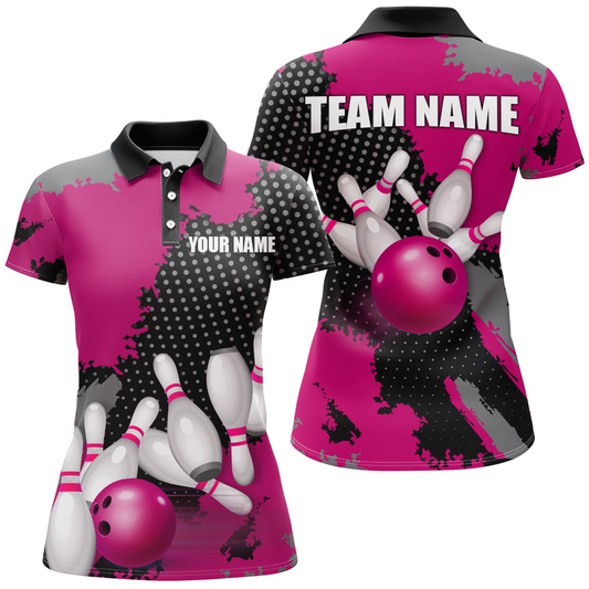 Pink Bowling Jersey Men Women Custom Bowling Team Shirts Unisex Bowling Polo Quarter-zip CP27