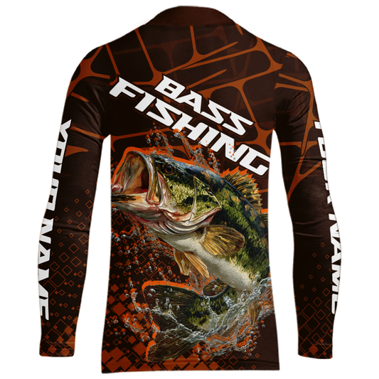 Largemouth Bass Fishing, Kid Fishing Shirts Long Sleeve Scale, Fishing Gift | Orange NHT393