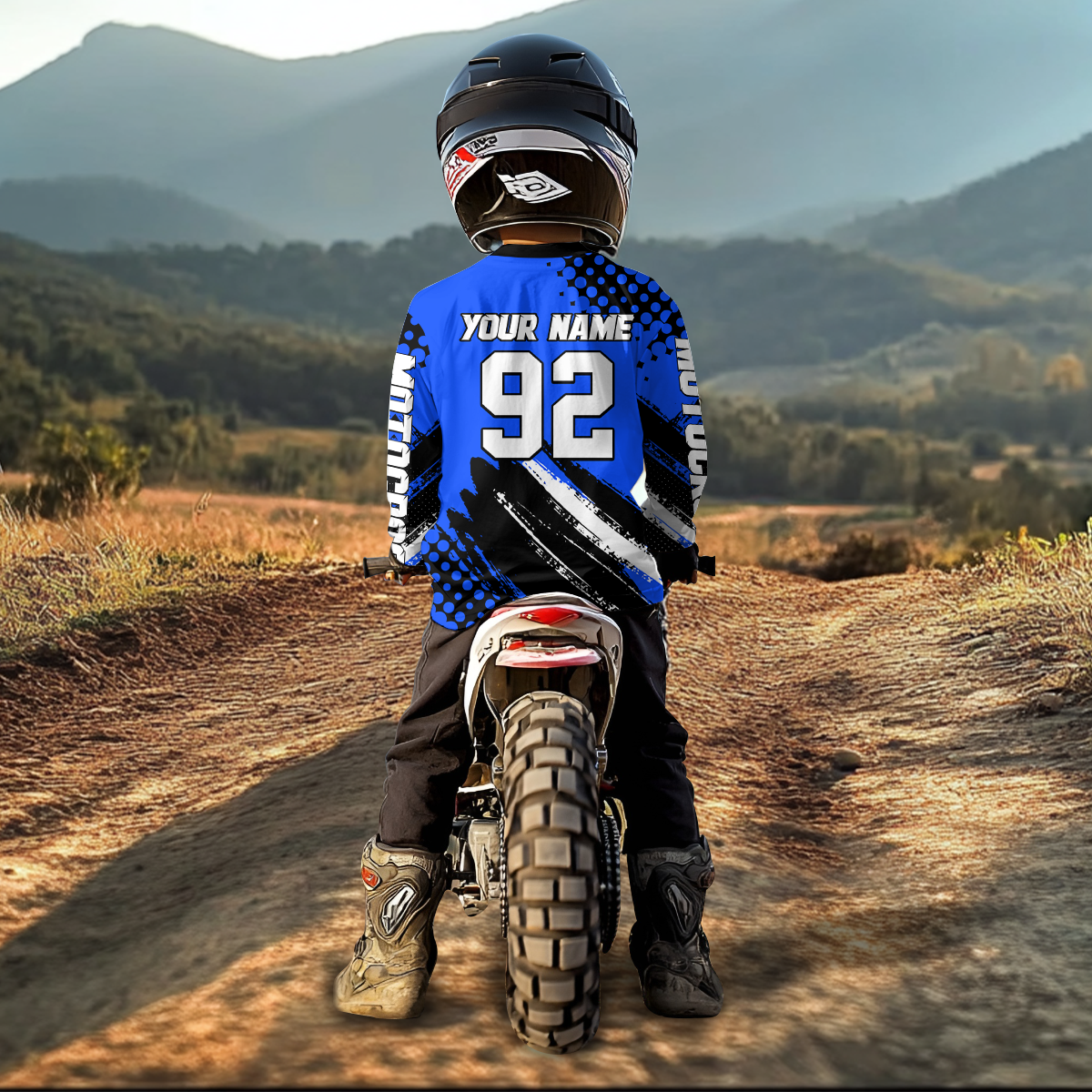 Personalized Blue Racing Jersey Motocross for Men Women Kid Upf30+ Youth Off-Road Racing Jersey DNT02