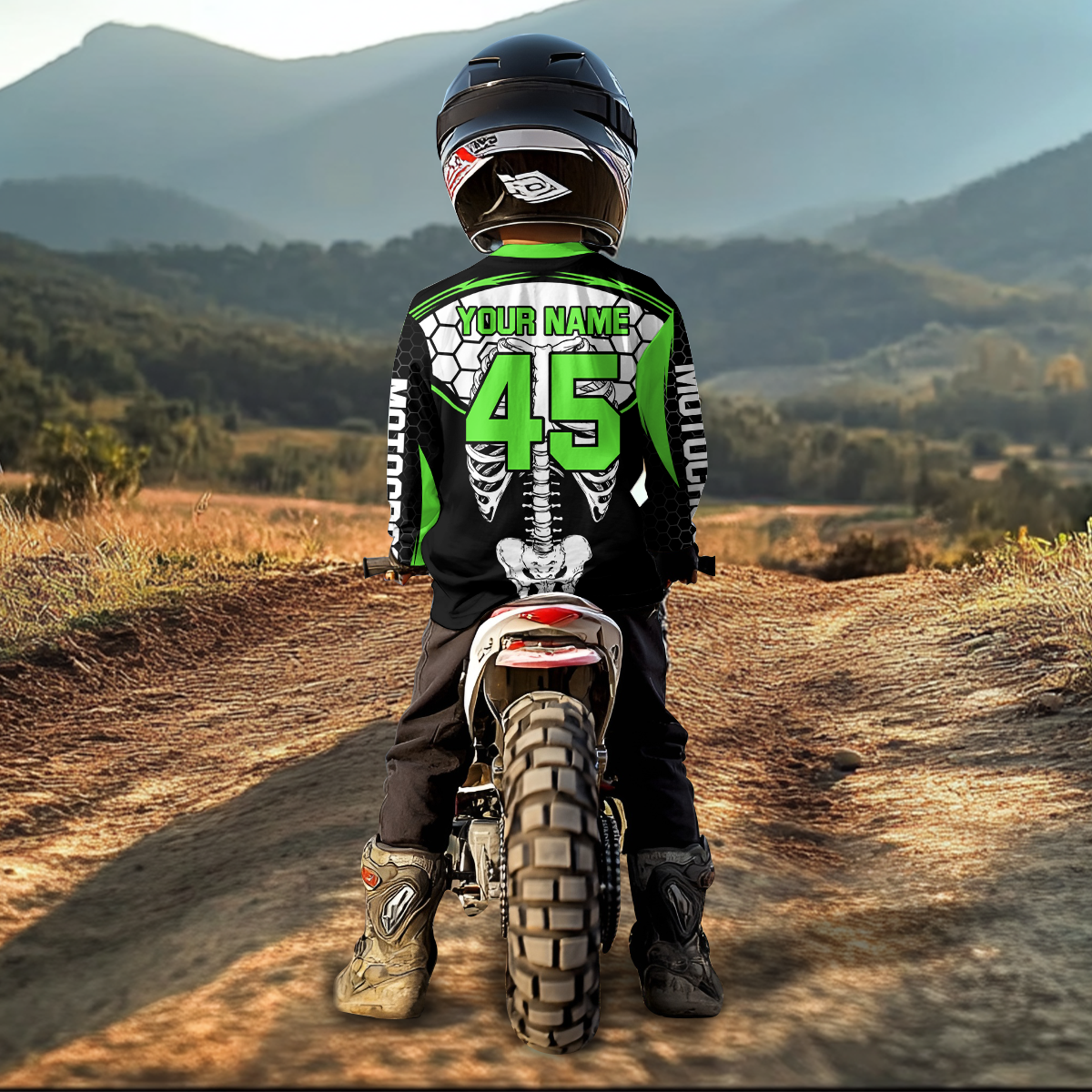 Green Bone Motocross Racing Jersey UPF30+ MX Racing Dirt Bike Jersey Kid Men Women DNT01