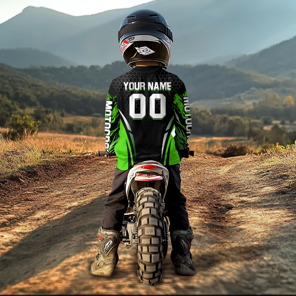 Custom Green Motocross Shirts Racing Jersey UPF30+ Dirt Bike Jersey Kid Men Women DNT08