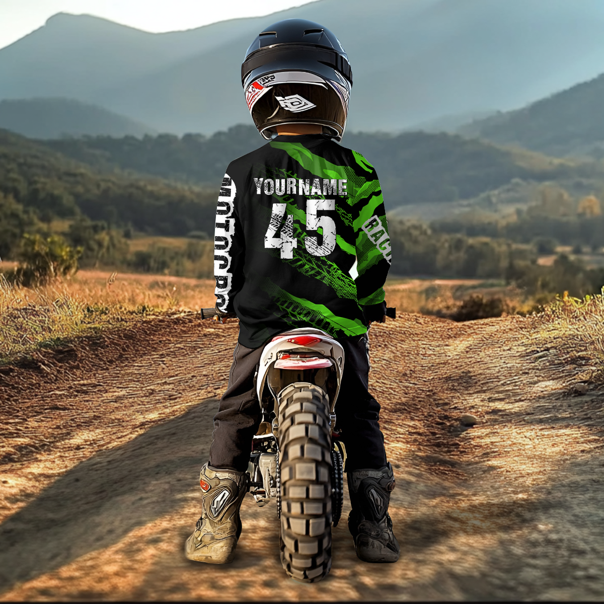 Custom Green Motocross Jersey Racing Shirts UPF30+ Dirt Bike Jersey Kid Men Women DNT09