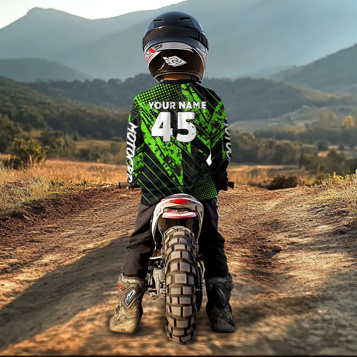 Green Motocross Racing Jersey UPF30+ MX Racing Dirt Bike Jersey Kid Men Women DNT06