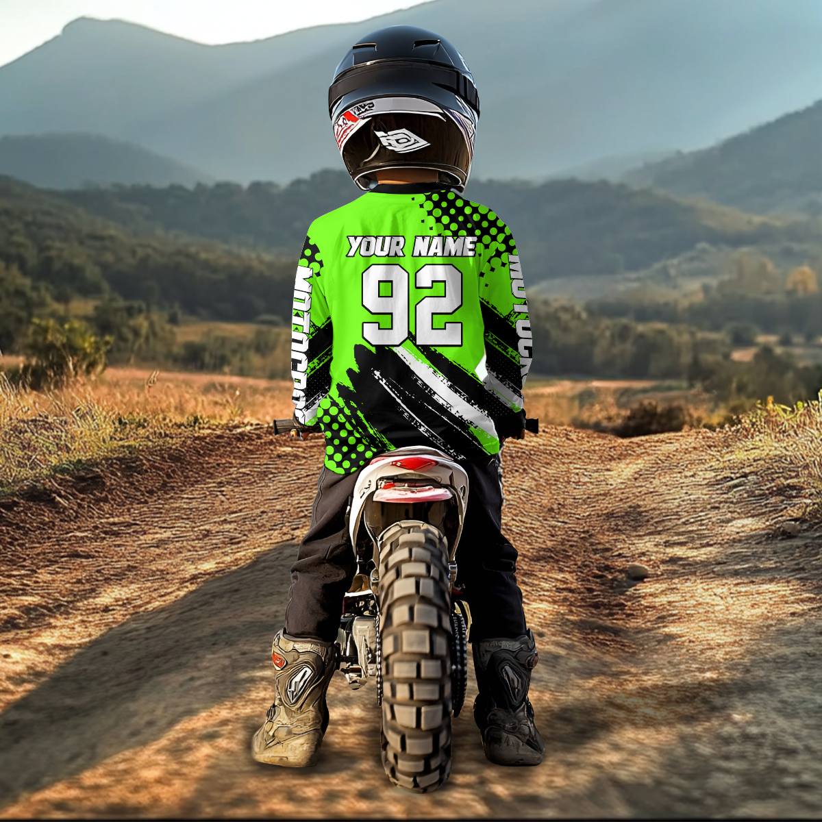 Personalized Green Racing Jersey Motocross for Men Women Kid Upf30+ Youth Off-Road Racing Jersey DNT02