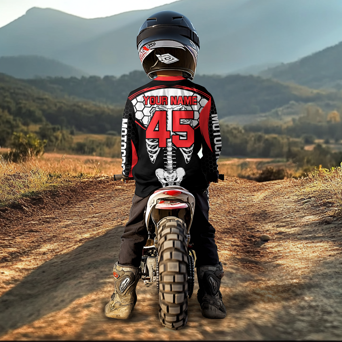Red Bone Motocross Racing Jersey UPF30+ MX Racing Dirt Bike Jersey Kid Men Women DNT01
