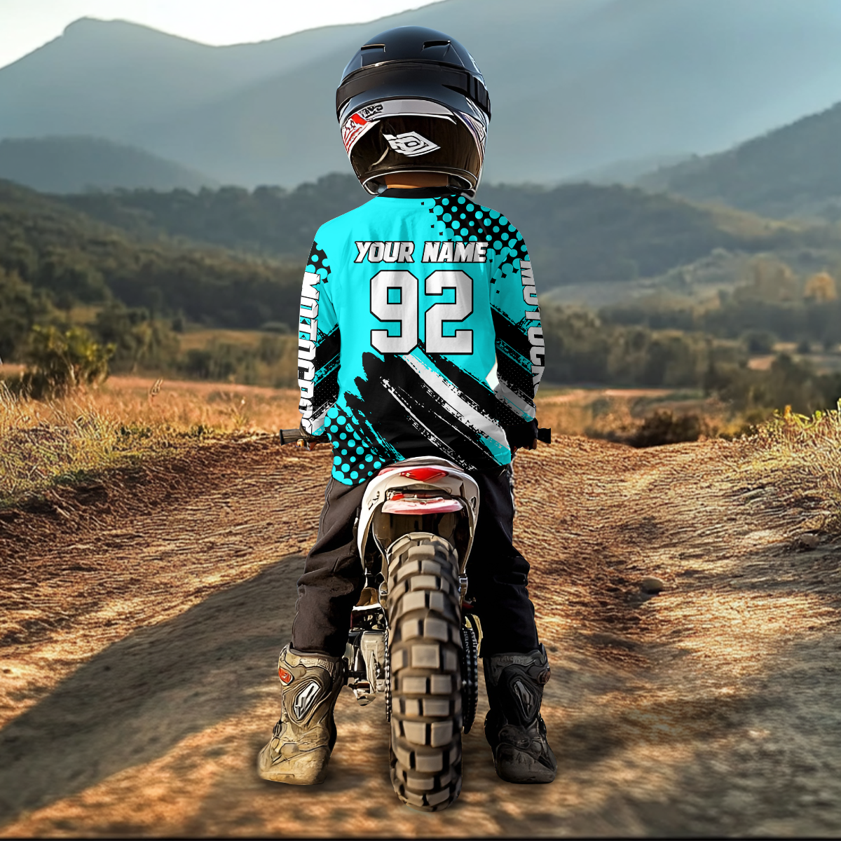 Personalized Turquoise Racing Jersey Motocross for Men Women Kid Upf30+ Youth Off-Road Racing Jersey DNT02